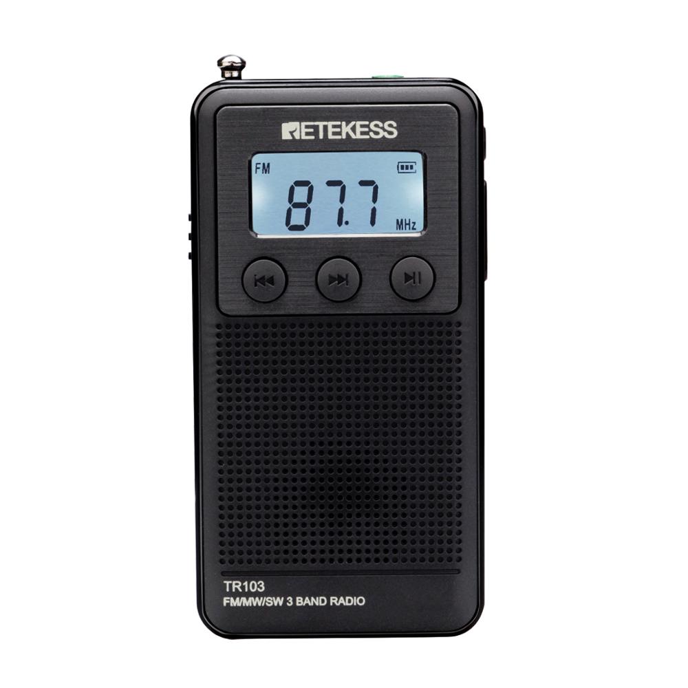 Карманное цифровое мини-радио с мировым диапазоном, MP3 AM FM MW SW, карманное радио с перезаряжаемой батареей Retekess TR103