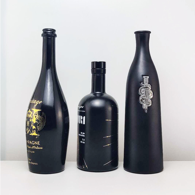RSG Flint Oval Shape Vodka Rum 250ml 500ml Tequila Frost Glossy Matte Coated 750ml Black Glass Liquor Bottle whisky round