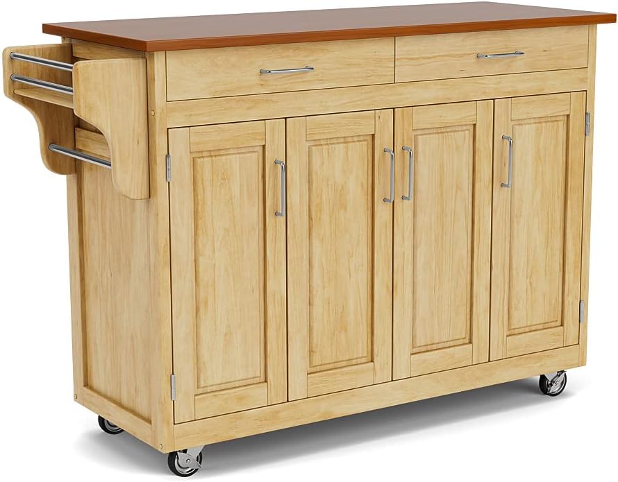 Natural Wood Four-Door Cottage Cabinet with Oak Top and Adjustable Wood Panel Doors