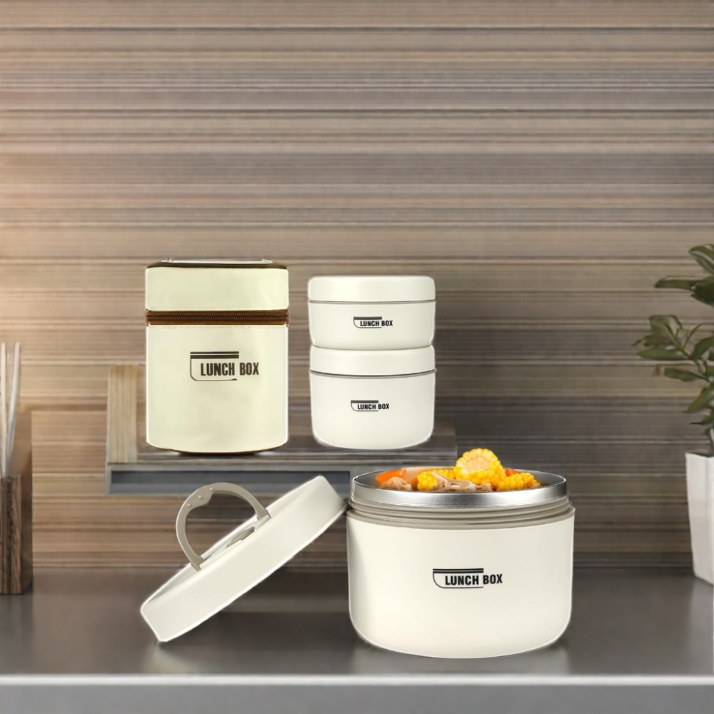 304 Stainless Steel Portable Stackable Microwavable Insulated Multi-layer Lunch Box Set Bento Box with Cutlery and Bag