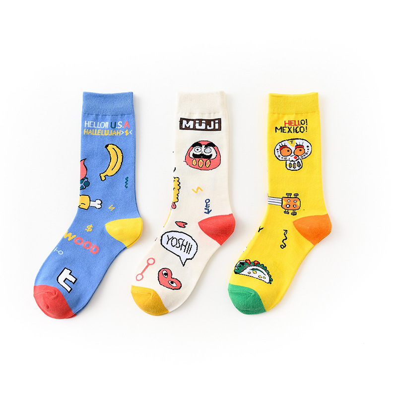 Wholesale custom Japanese print cartoon tumbler skeleton medium tube female cotton socks