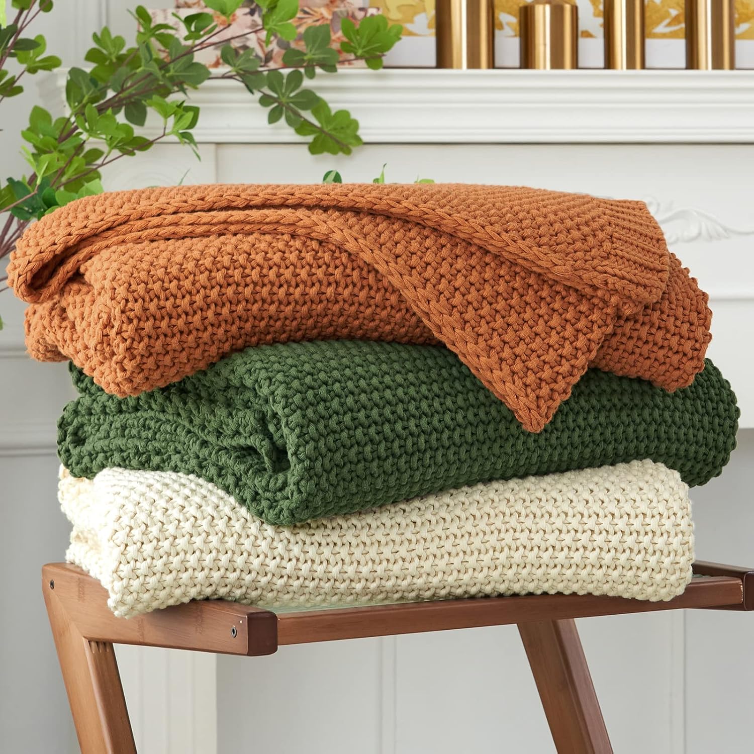 OEKO-TEX home decor sofa bedding solid chunky cotton knitted throw blanket