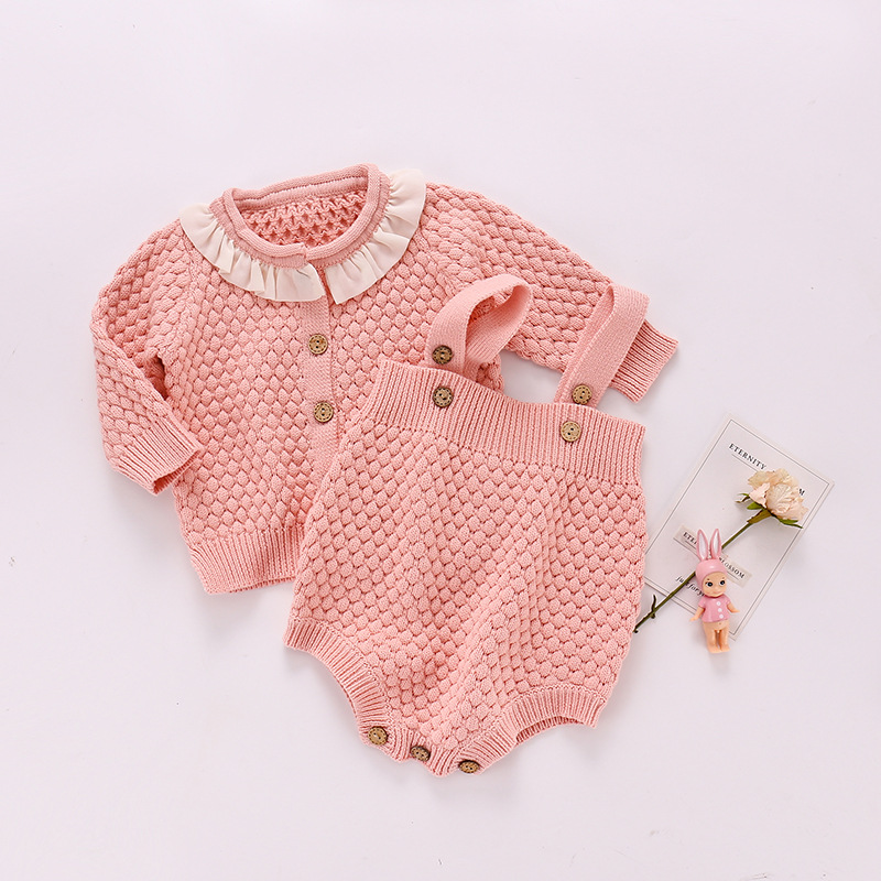 Popular Autumn sweaters for little girls infant sweater coat and onesie romper sets wholesale baby cardigans sweaters suit