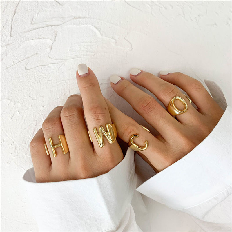 14k real gold plated 26 initial letter stainless steel split ring woman