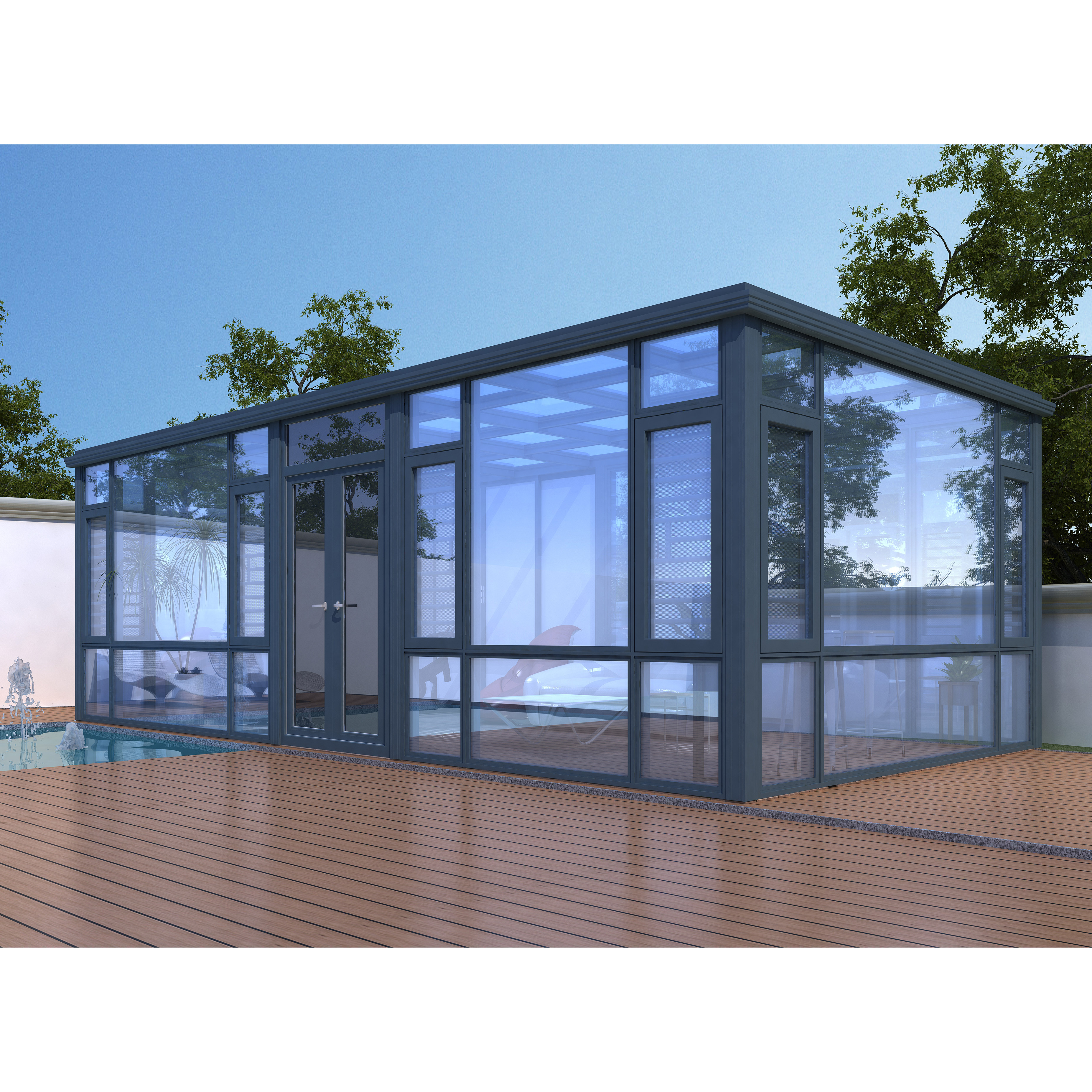 Large Outdoor Aluminium Frame Glass House Triangle Roof Garden Room Insulated Conservatory Sunroom