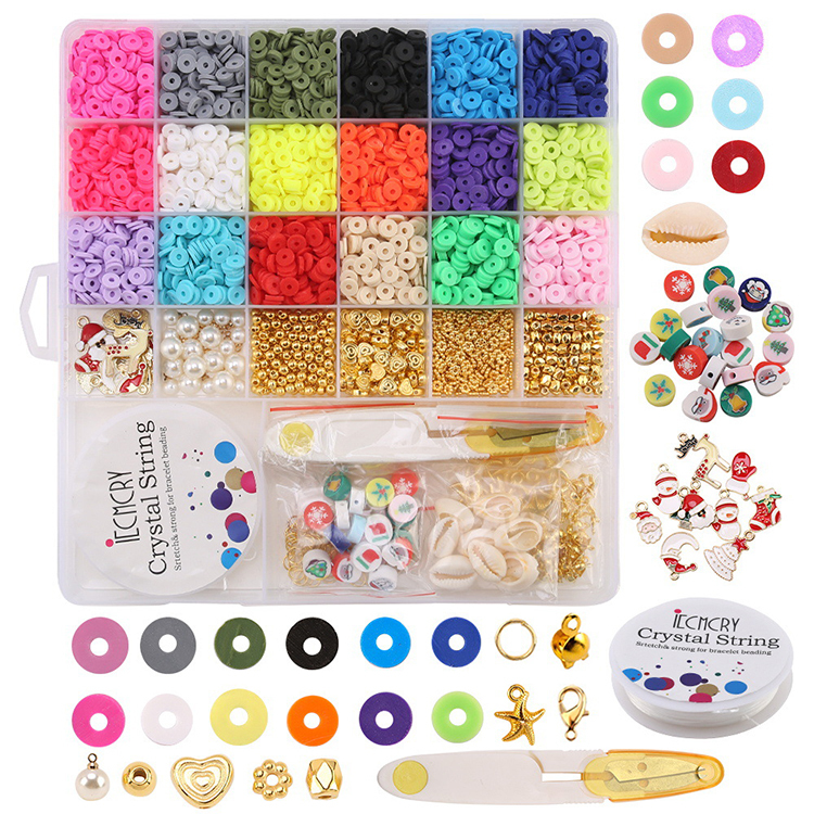 Clay Beads Multicolor Flat Round Polymer Clay Spacer Soft Ceramic Beads Diy Jewelry Making Kit for Children