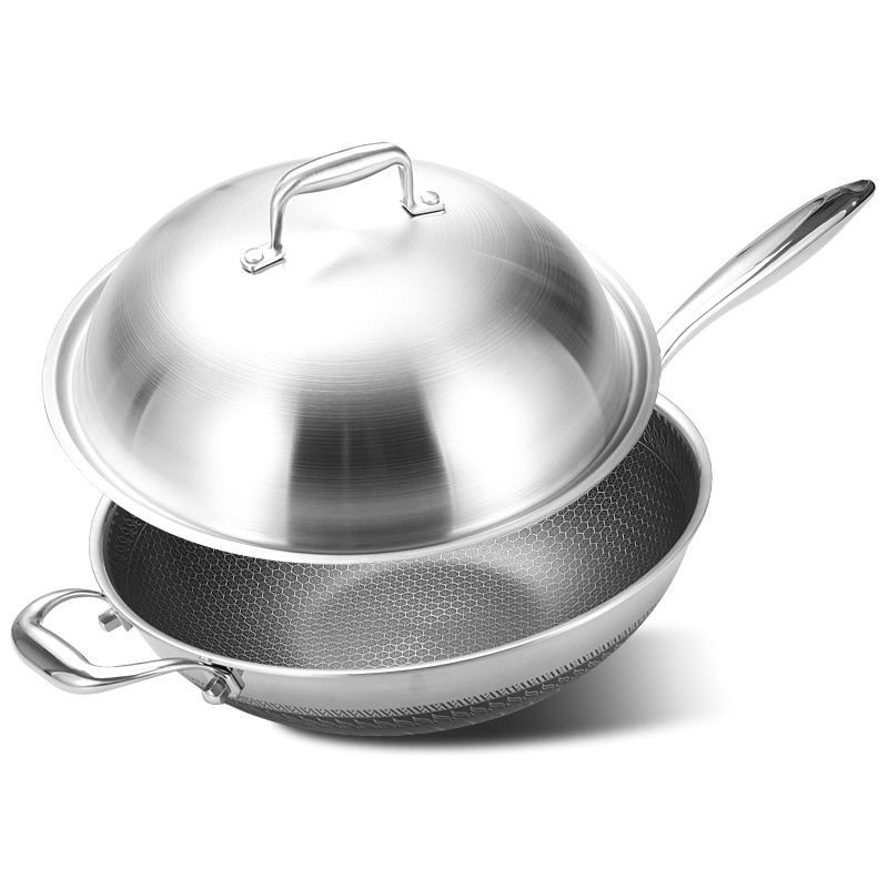 High Quality Stainless Steel Nonstick Long Handle Wok With Lid