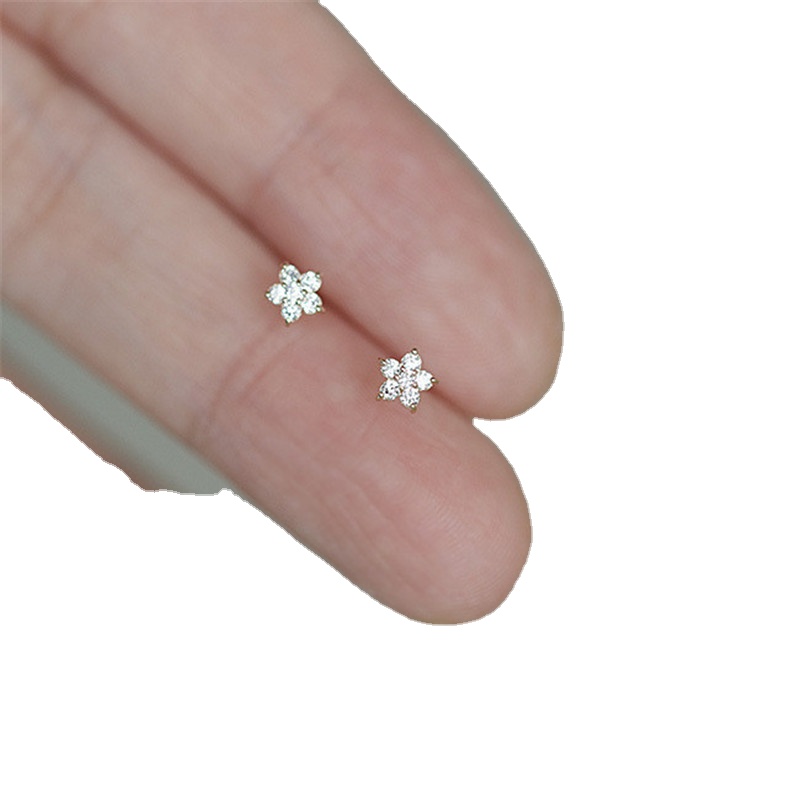 925 Sterling Silver Plated 14k Gold Crystal Five-pointed Star Earrings Women Simple Fashion Wedding Jewelry Accessories