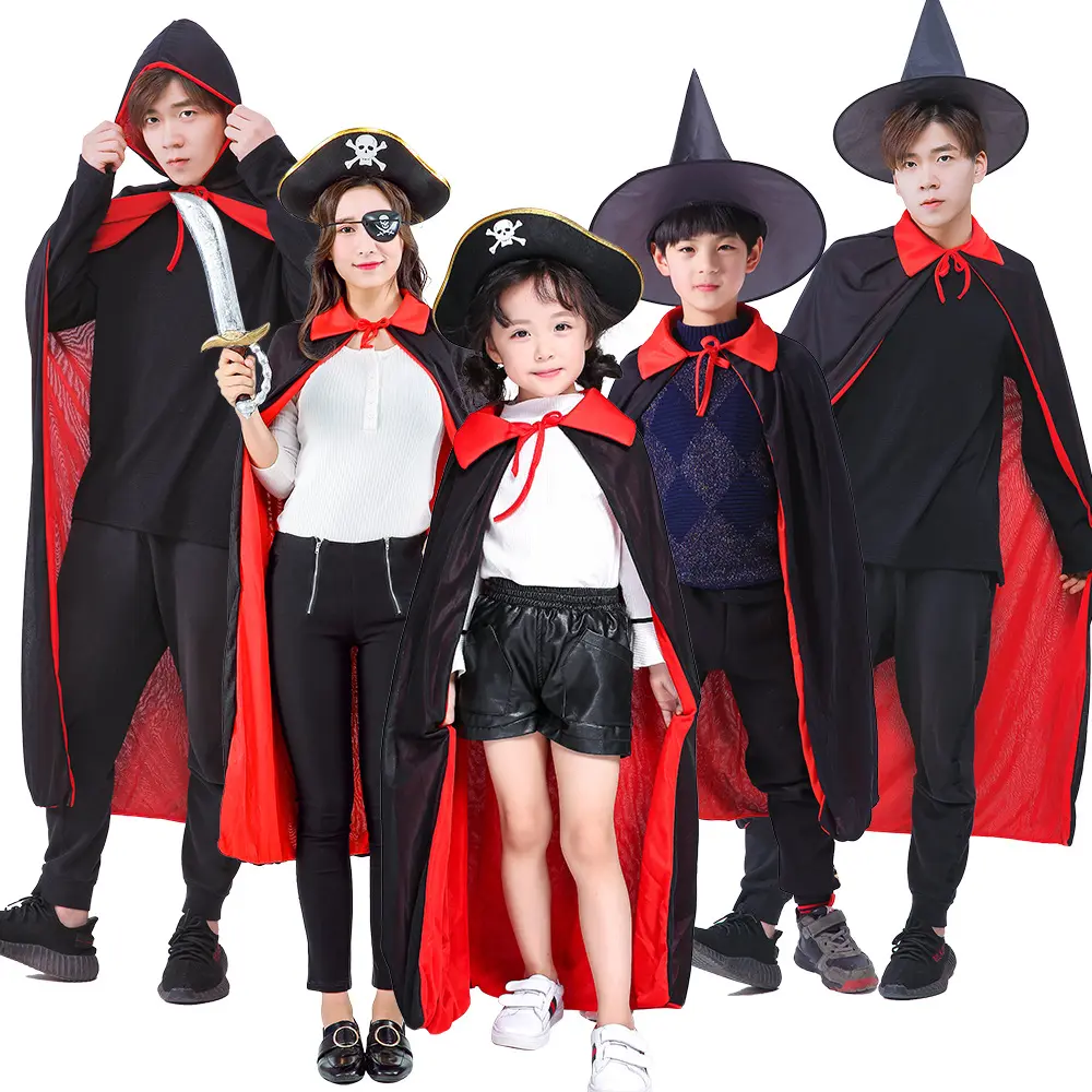 New Halloween Double-layer Red And Black Pirate Cloak Adult Men And Women Hooded Cloak
