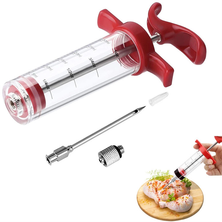 Food Grade PP Stainless Steel Needles Spice Syringe Set BBQ Meat Flavor Injector Kitchen Sauce Marinade Syringe Accessory
