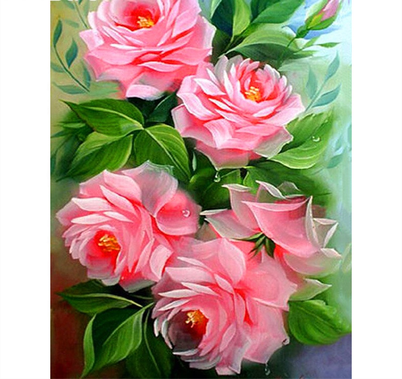2021 Hot Diamond Cross Stitch Warm Pink Flowers Romantic Embroidery Cross Stitch Hand Painted Diy Kit Craft & Art Set Painting