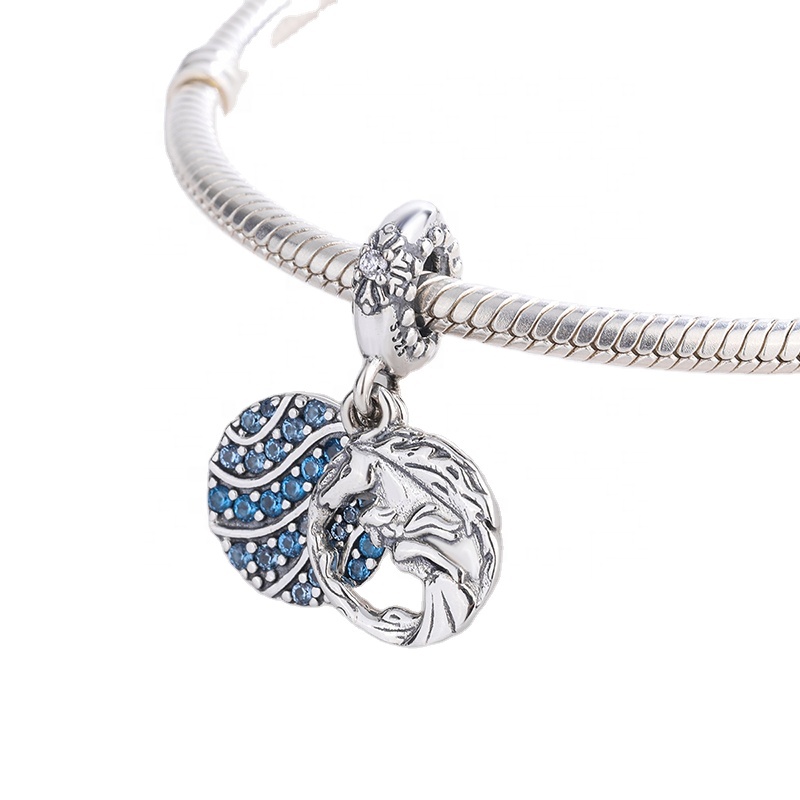 fashion jewelry disn frozen elsa anna blue pave cubic zirconia dangle charms princess girl cartoon pendant