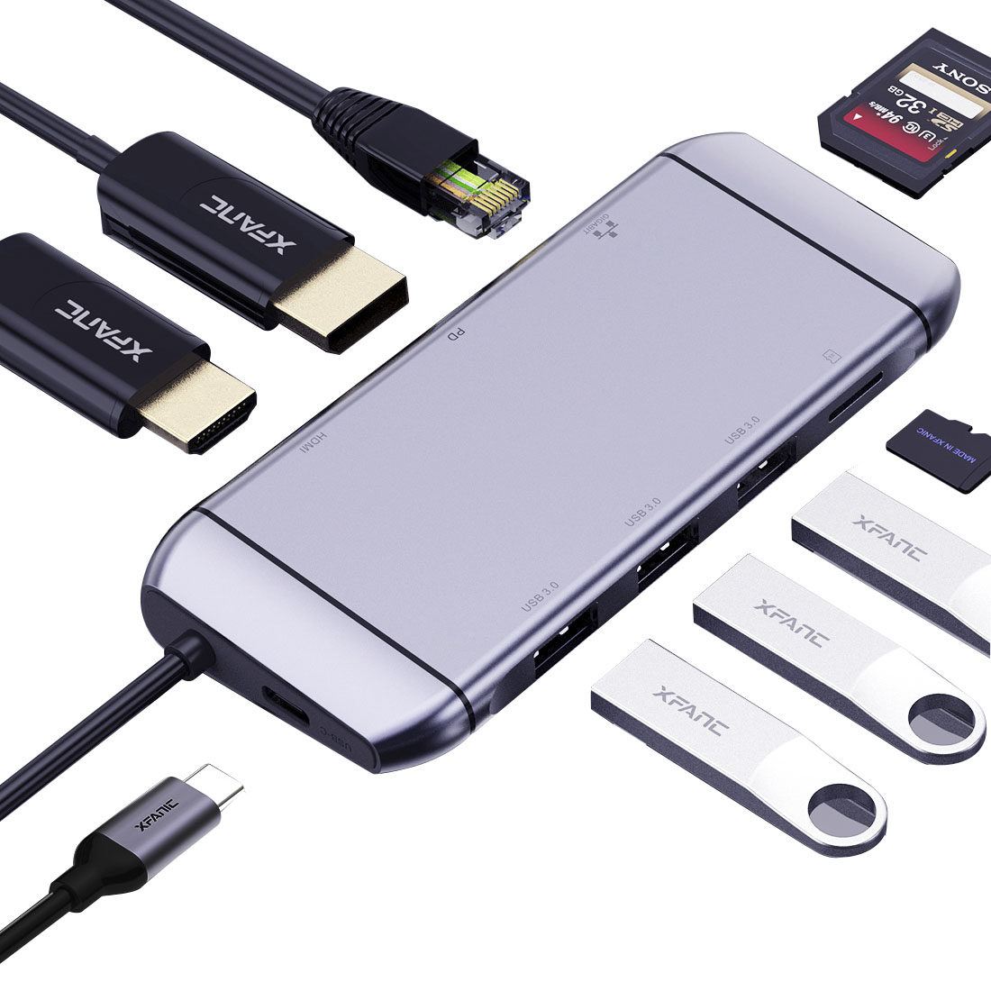 9 in 1 USB C Hub docking station Portable type-c docking station multiple charging station docking