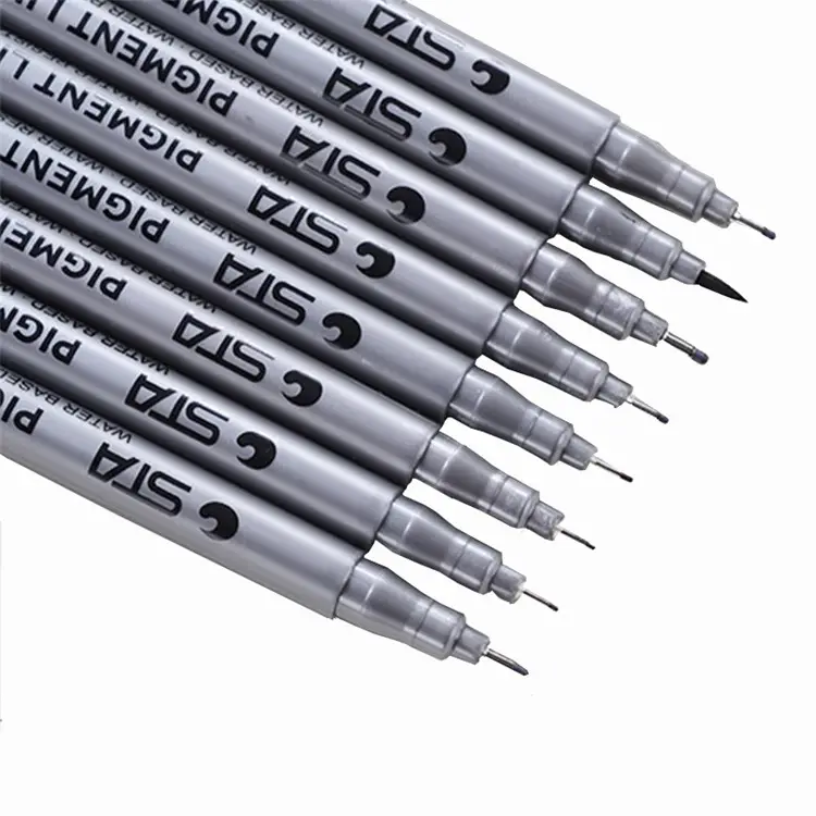 Пигментный лайнер, 9 размеров, набор, высокое качество STA 8050, чернильный маркер, ручка, наконечник кисти, черный тонкий фломастер, ручка для набросков