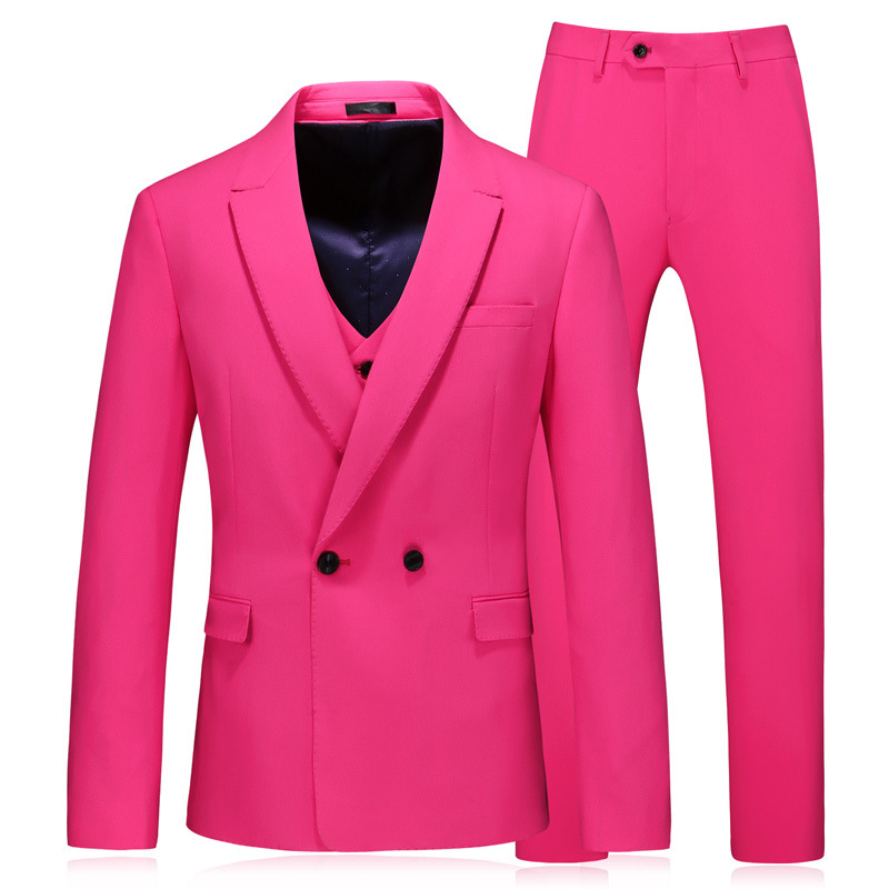 Новый Модный комплект из 3 вещей: пальто брюки мужской костюм slim fit двубортное пальто розового цвета для мужчин свадебные костюмы для мальчиков