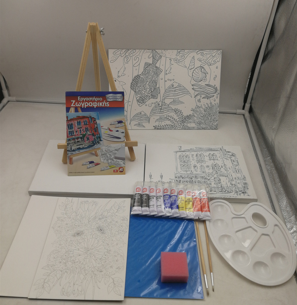kids diy drawing coloring acrylic paint easel canvas painting art set kit