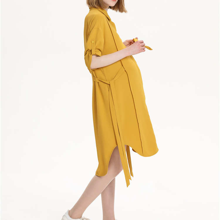 Maternity long skirt chiffon business wear dress loose large size shirt collar maternity dress