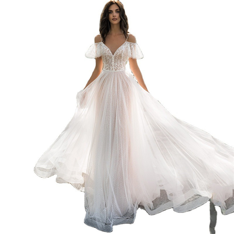 2021 New Large Size Knot Wedding Dress Slim Slimming Shoulders Fat Lace Flower One-Shoulder Female Wedding Dresses