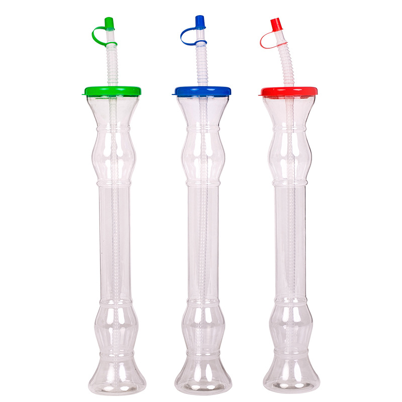 Custom Plastic Long Neck Disposable 400ml transparent PET plastic dumbbell straw Cup