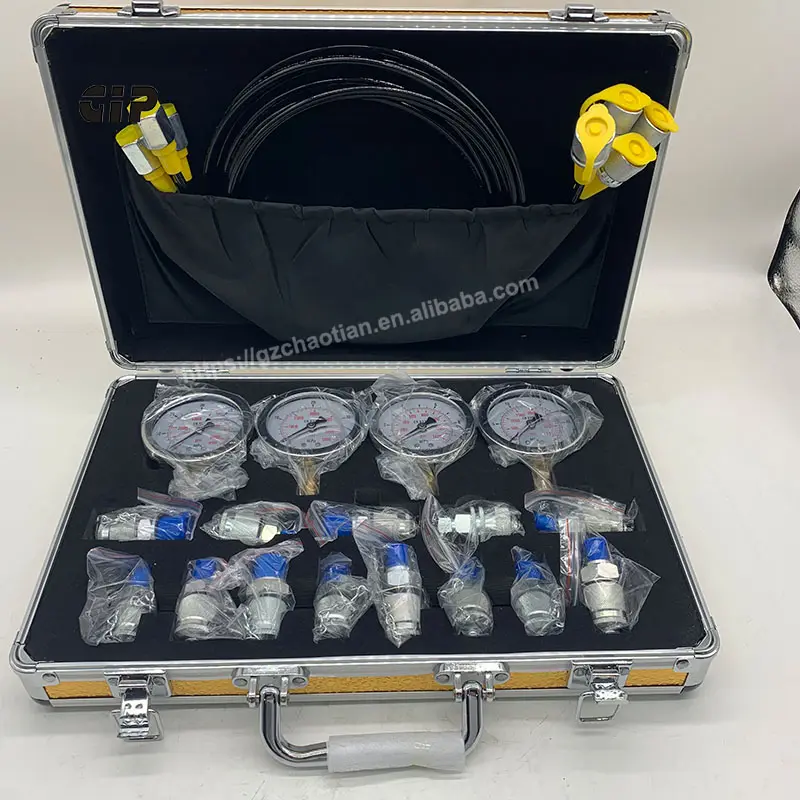 Hydraulic Test Gauge Kit with 10/25/40/60 Mpa Gauges with Silver Aluminum Alloy Case Pressure Gauge Set