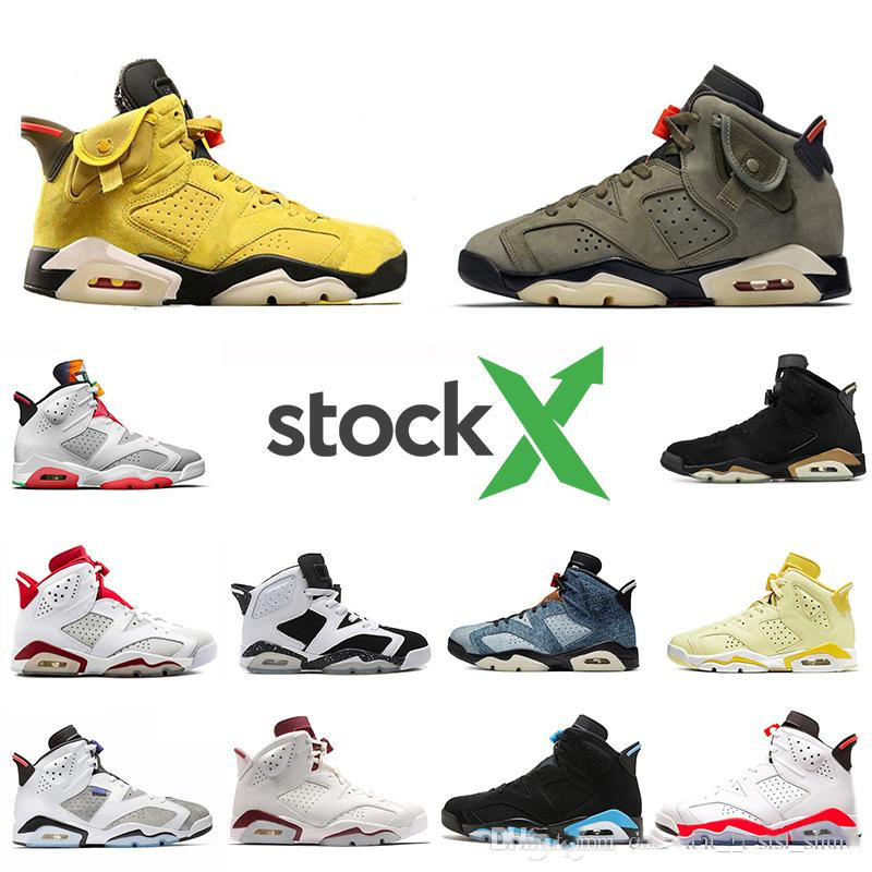 Stock X 2020 Travis Scotts Yellow 6 Medium Olive 6s Men Basketball shoes sports designers shoes with box