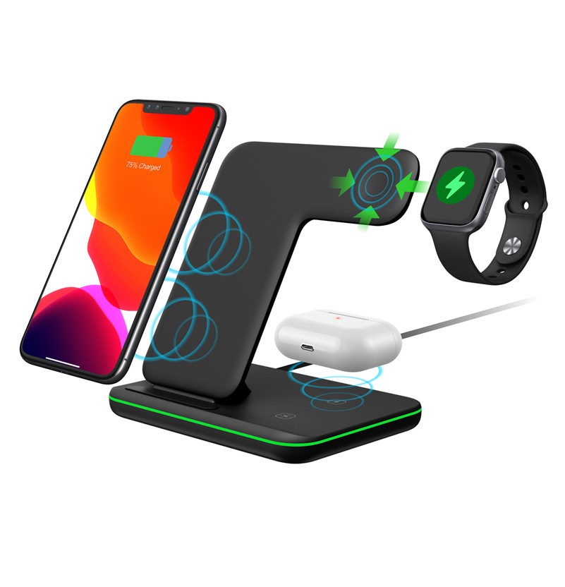 WELUV Бесплатный образец 3 в 1 Беспроводная зарядка подставка для Apple Watch для iPhone 11 X XS XR 8 Airpods Pro 15W Qi быстрое зарядное устройство