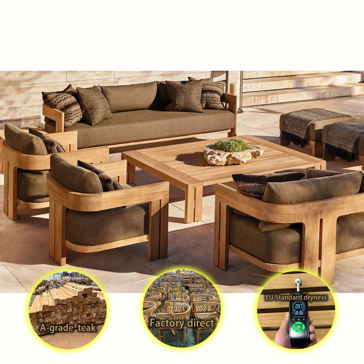 custom outdoor sofa teak wood furniture luxury patio garden sofa set
