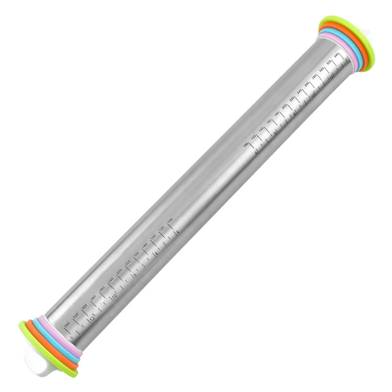 Adjustable Stainless Steel Dough Roller with Thickness Rings Controller Pie Pastries Pasta Cookies Pizza Baking Roller