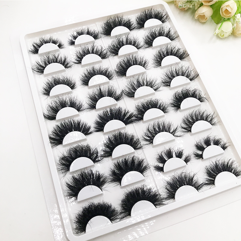 Wholesale Lashes 16 Pairs Lash in Tray Fluffy 25mm Mink False Eyelashes