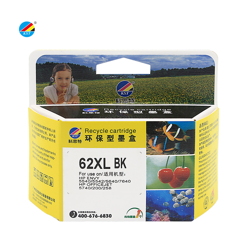 KST premium 62XL 62 xl ink cartridge compatible for HP ink jet printer ENVY 5540/5640/7640 Officejet 200/5740/8040