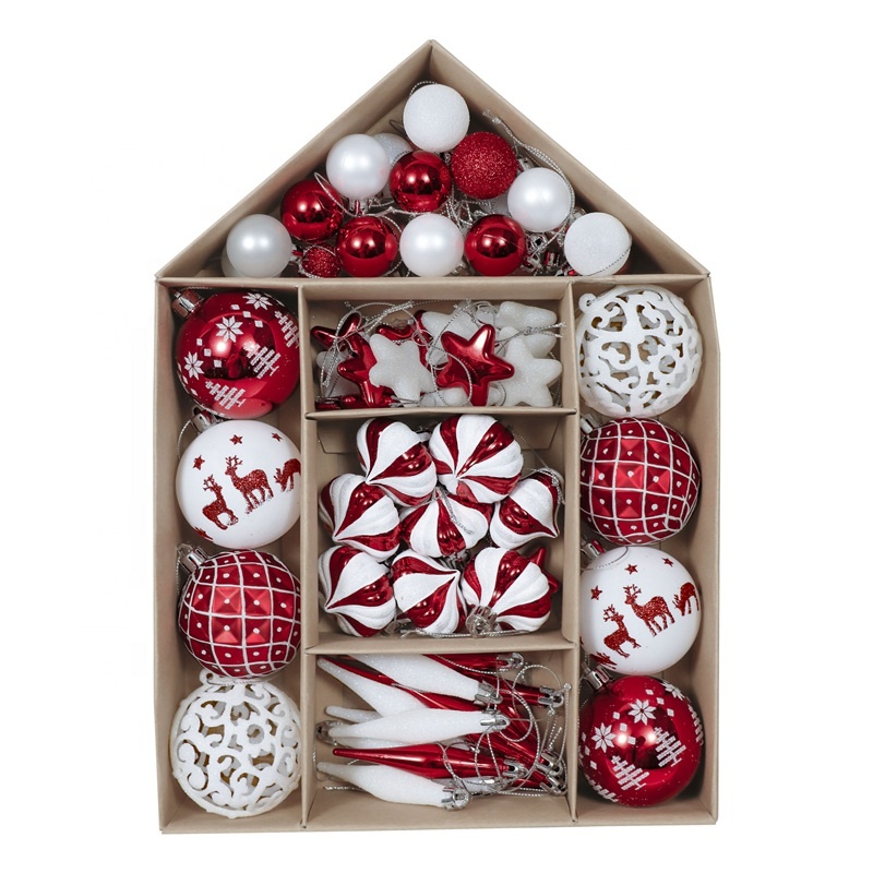 EG товар Kerstballen Ассорти красный и белый блеск декор Подвески Круглые безделушки Мини Рождественская елка украшения шары с дизайном