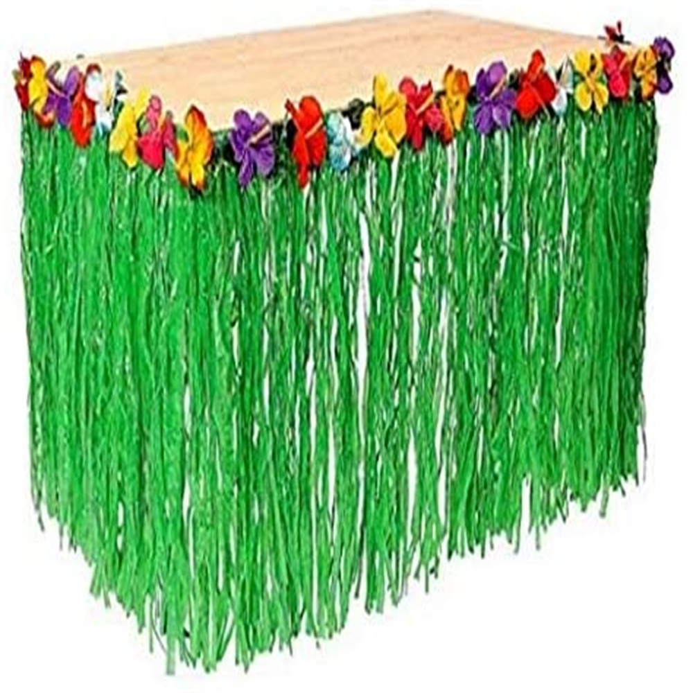 Hawaiian Artifical Hibiscus flower Luau Table Skirt for Hawaiian Luau Birthday Party Decorations