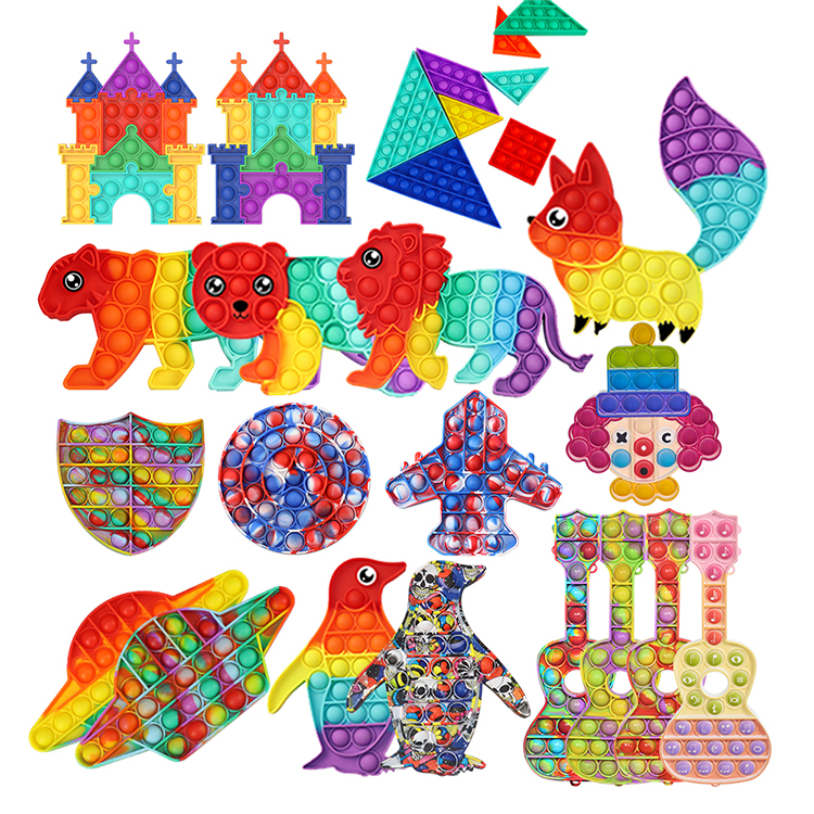17 Designs Stock Pop Bubble Cheap Poppet Silicone Sensory Square Push It Pops Fidget Toy Rainbow Poppets Fidgets