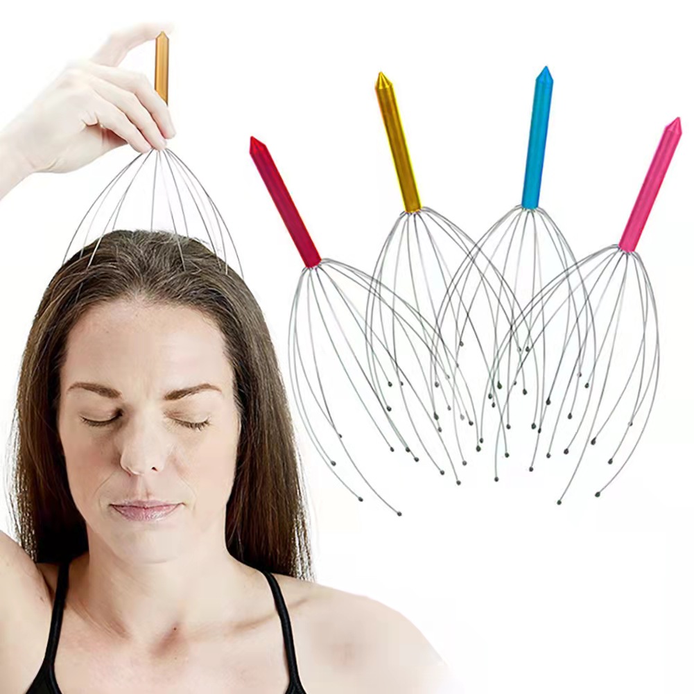 Mini Handheld Hair Stimulation and Body Stress Relax Octopus Head Massager Scalp Scratcher with 12 Fingers