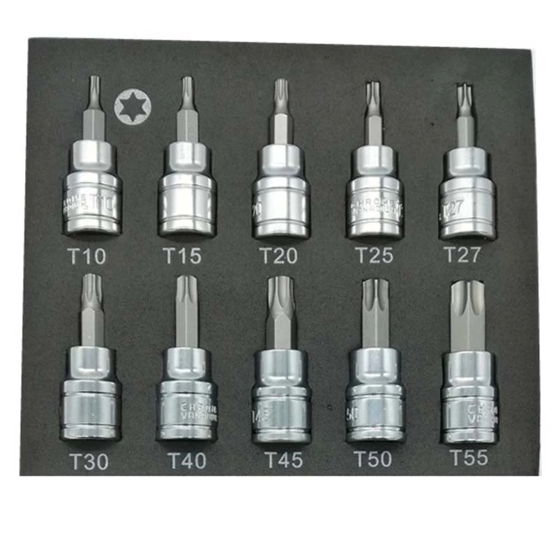 3/8 Inch Drive Chrome Vanadium Steel T10-T55 Drill Socket Wrench Set