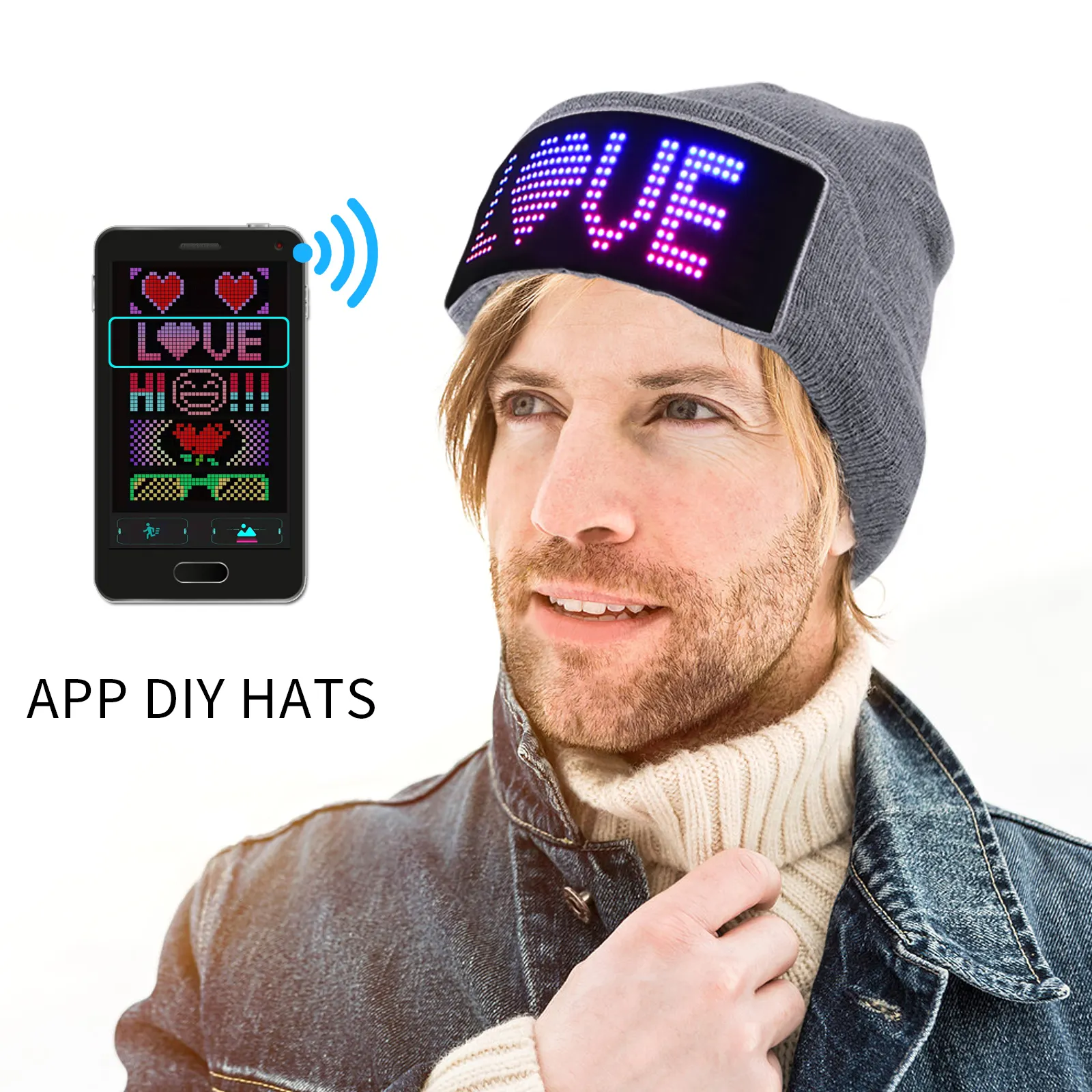 Hot Selling Led APP DIY HAT Breathable Programmable Cosplay Party Masquerade Led Display Screen Light Up Cap