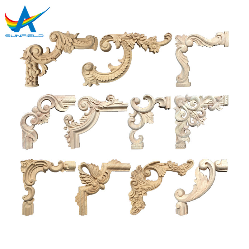 Customized wood carved appliques onlays wood decorative corner onlays wood carving appliques in carving crafts