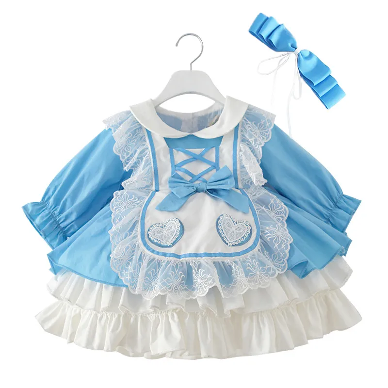 Lolita Dress Baby Flower Girl Frock Kid Wholesale Toddler Sky Blue Wedding Gown Cute Princess Lace Dresses Baby Spanish Dress