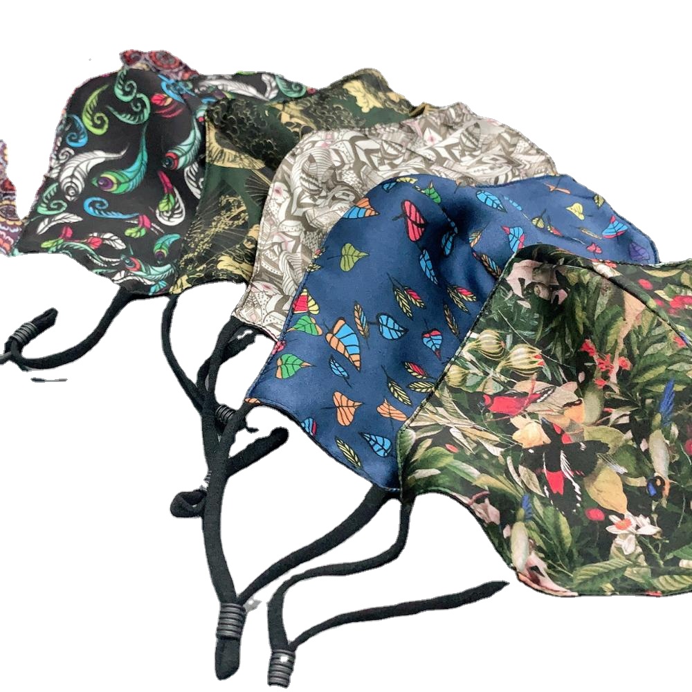 Fashion 100% mulberry silk 3ply face mouth covering colourful printed face cover pink silk facemask