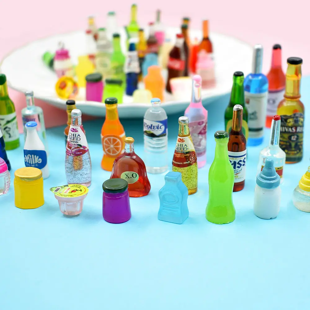 Mini supermarket resin red wine bottle simulation beer bottle miniature beverage diy play house toy bottle