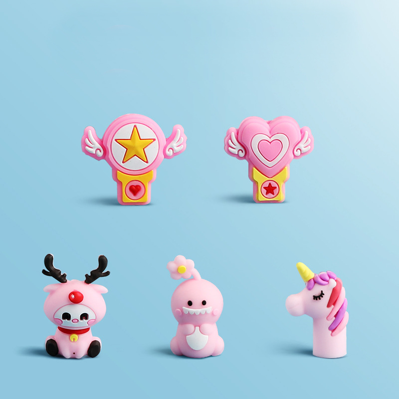 Оптовая продажа, детский мультяшный 3d чехол из ПВХ для украшения еды, Милые силиконовые животные, розовые, красные для девочек, милая ручка для еды, карандаш, Топпер