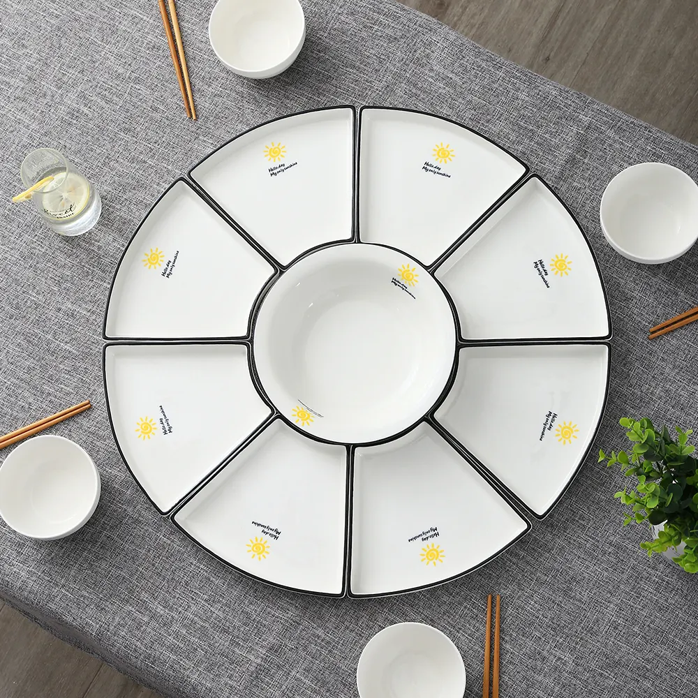 Керамическая креативная комбинированная тарелка в форме вентилятора, фарфоровая гостиничная тарелка для еды/
