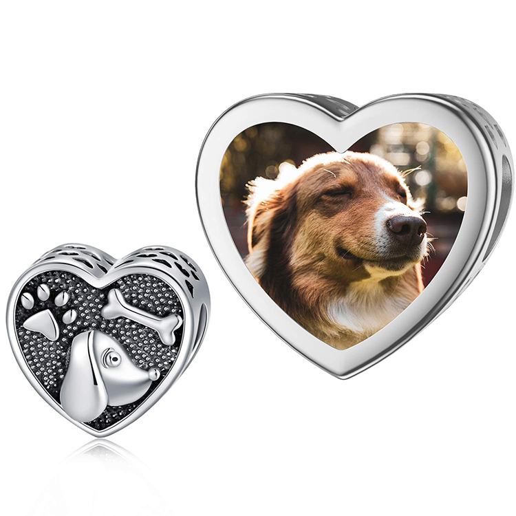 Mini Girl Photo Frame Custom Carved Footprint Dog Bone Pattern Decoration Fitting Photo Heart Box Beaded Snake Bracelet