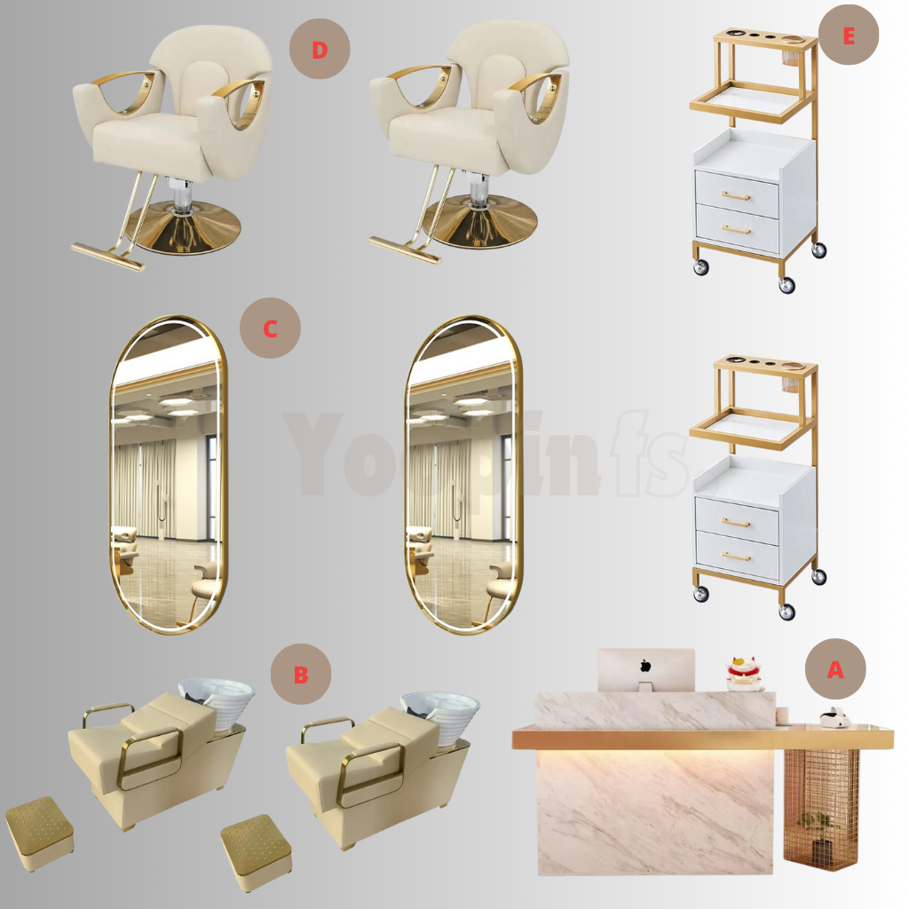 Feng sheng hot selling white barber shop set salon furniture barber chair shampoo chair hairdressing styling chair