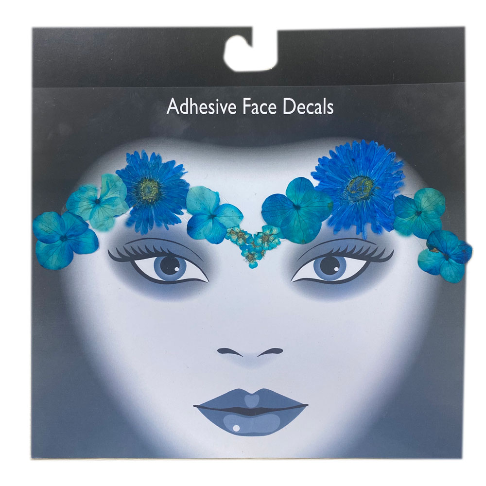 Customized size specialty design removable blue real dries pressed flower face sticker for girls decoration