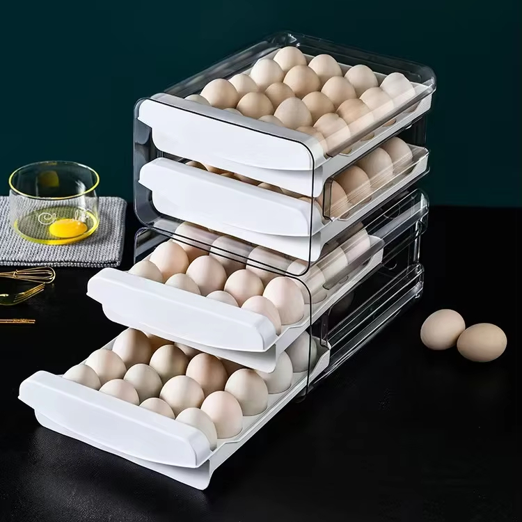 Storage drawer style egg container transparent fresh keeping box that can stack 40 double layered egg boxes