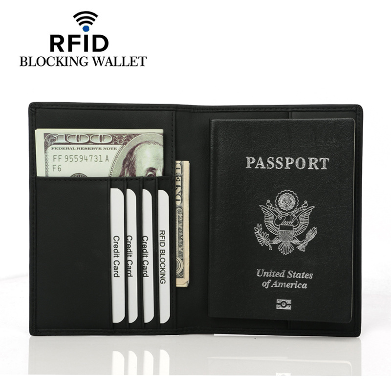 ODM dompet kulit asli RFID первый слой кожаный защитный чехол для посадочной карты черный кошелек для паспорта для мужчин кожаные кошельки m