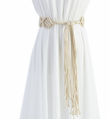 Spring and summer all-match ethnic style woven ladies lengthened knotted dress wide belt Korean decorative belt tassel