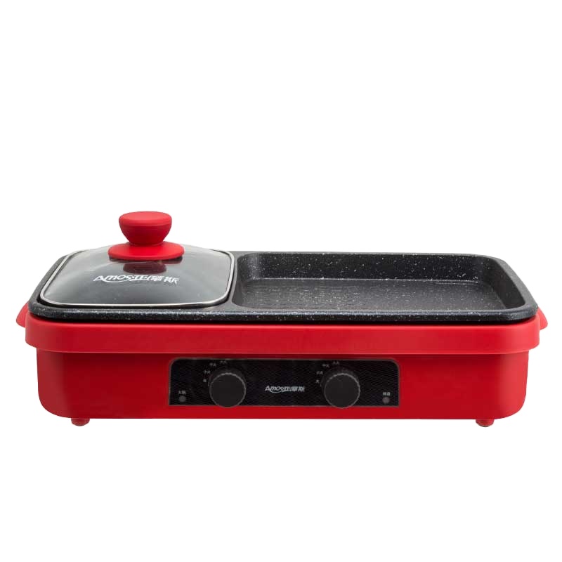 Korean barbecue enamel non-stick pan 2 in 1 electric cooker BBQ plate Smokeless electric baking tray