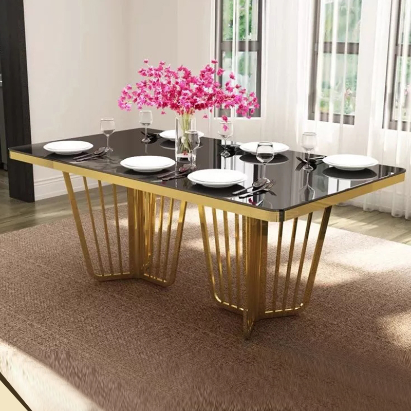 glass top dining table and fabric dining chairs for modern dining table set